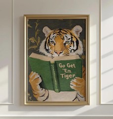Funny Tiger Reading Canvas Wall Art Library Office Study Room Decor