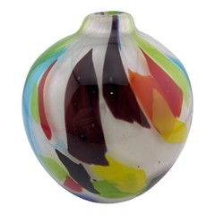 Hand Blown Art Glass Bud Vase Multi Colors Smooth 7” Tall Heavy Good Condition