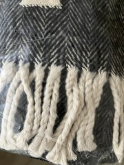 Sferra Celine Cotton Throw Blanket Black Herringbone Weave Fringed 71×51″ New