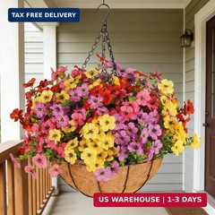 Artificial Outdoors Flowers with Hanging Basket, UV Resistant Fake Hanging Flowe