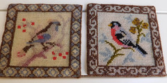 Floral Birds Wall Hanging Squares 6.5″ x 6.5″ Rug Handmade 100% Wool Lot 2 VTG