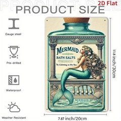 [2D Flat] 1pc Mermaid Bath Salts Vintage Tin Metal Signs – 7.8×11.8″ Iron Wall A