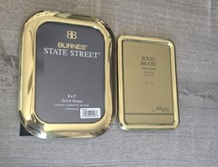 2- Solid Brass Photo Picture Frame Gold 5×7 Burnes of Boston / Allegro Vintage