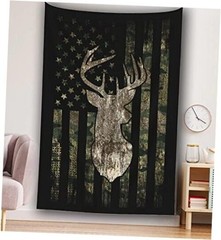 MINIOZE Tapestry Wall 59.8″L x 40″W Camo Camouflage American Flag Hunting Deer