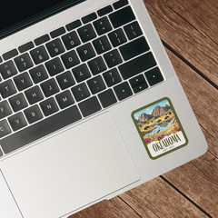 Oklahoma State Sticker, Paper Collage Look, Wichita Mountains Vinyl Decal