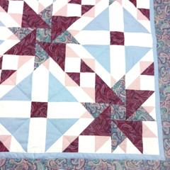 Patchwork Quilt Handmade Wall Hanging Pinwheel Star Blue Purple White Signed