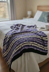Purple White Striped Grannycore Cottagecore Crochet Fringe Throw Afghan 56″x43″