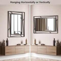 Rectangular Wall Mirror, 28»X20» Matte Metal Framed 28″L x 20″W Black