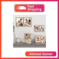 Axeman 4×6 Double Picture Frame – Solid Oak Wood Vertical Hinged 4×6 Photo Frame