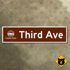 Chula Vista California Third 3rd Avenue street road sign downtown 24×6