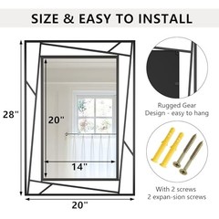 Rectangular Wall Mirror, 28»X20» Matte Metal Framed 28″L x 20″W Black