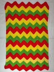 Vintage Rasta Knit Handmade Afghan Throw Blanket Chevron Pattern