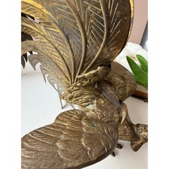 Vintage Solid Brass Fighting Roosters Figurine Sculpture | Dark Patina MCM Brass