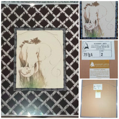 RARE 1975 Academy Arts Lattice Elephant w baby Mirror 20×24 Signed William Tara