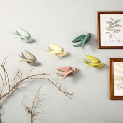 Dorlotou Ceramic Hanging Swallows Sparrow Birds Wall Decor Decoration 3D