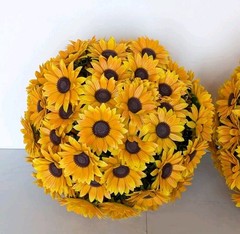Wicker Park S/2 Oversized 15″ Harvest Faux Sunflower Spheres Yellow