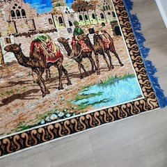 Vintage Camel Caravan Tapestry 68 X 48 Wall Hanging Mosque Desert Scene Velvet