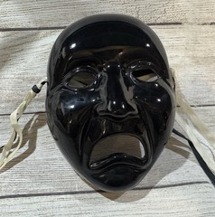 Vintage Taiwan Hand Painted Ceramic Porcelain Wall Mask Black Jester Sad Face