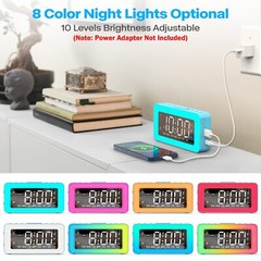 RGB NIGHT LIGHT ALARM CLOCK FOR KIDS TEENAGERS ADULTS MIRRORED CLOCK WITH DUAL A