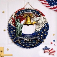Personalized 3D Effect Eagle Wreath Sign – USA 250th Anniversary Patriotic Decor