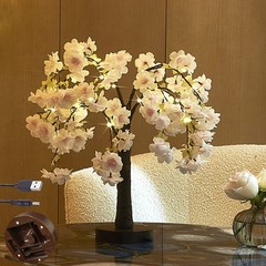 Lighted Cherry Blossom Tree Pink 18IN 40 LED with Timer Artificial Tabletop Bons