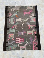 Vintage Beautiful Hand Woven Pictorial Figurative Peruvian Wool Weaving Tapestry