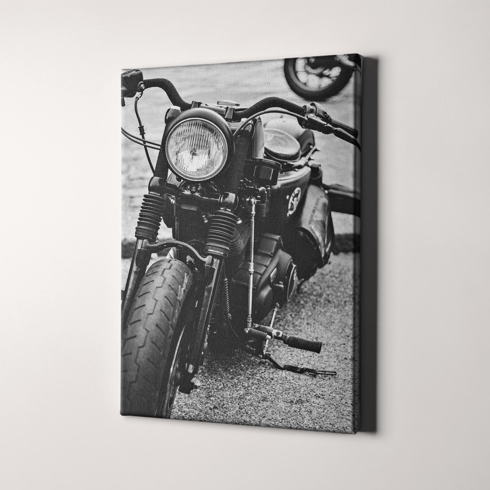 Harley Davidson Vintage Black & White Motorcycle Bike Canvas Wall Art Print