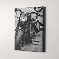 Harley Davidson Vintage Black & White Motorcycle Bike Canvas Wall Art Print