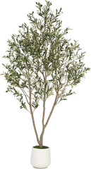 Olive Trees Artificial Indoor, 7FT Tall Faux Olive Tree with White Tall Planter,