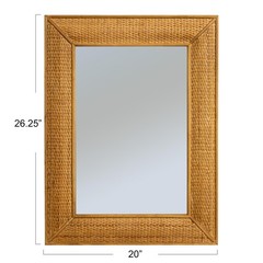 Creative Co-Op Rectangle Wood Framed Wall Mirror with Rattan Detail, Brown