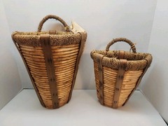 VTG SET Rustic Farmhouse Woven Wall Basket Decor Rattan/Split Reed Home Interior