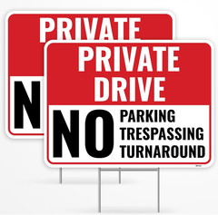 2PC Private Driveway No Turnaround Sign with Stake, 12 Inches by 9 Inches – Corr