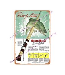 decor store 1956 SOIUTH BEND Spinning Rod LARGEMOUTH BASS fishing metal tin sign