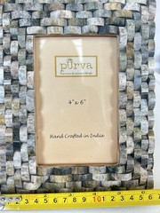 Purva Handcrafted Horn Bone Inlay Picture Frame 4×6 Basketweave Gray Mosaic Boho