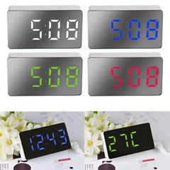Mini Digital LED Alarm Clock Large Mirror Display USB Snooze Temperature Mode US