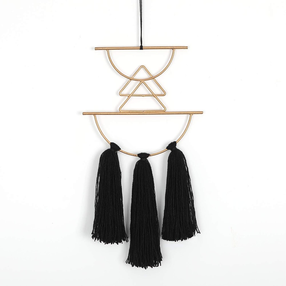 IOWER Boho Wall Decor Black Macrame Hanging Metal 11.8″L x 1.9″W,