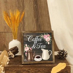 2D Rustic Coffee & Tea Wooden Wall Art Decor Vintage Farmhouse Sign Wall Hanging