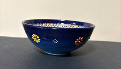 Traditional Turkish Iznik Handmade Ceramic Raised Flower Cobalt blue Bowl 5”x 2”