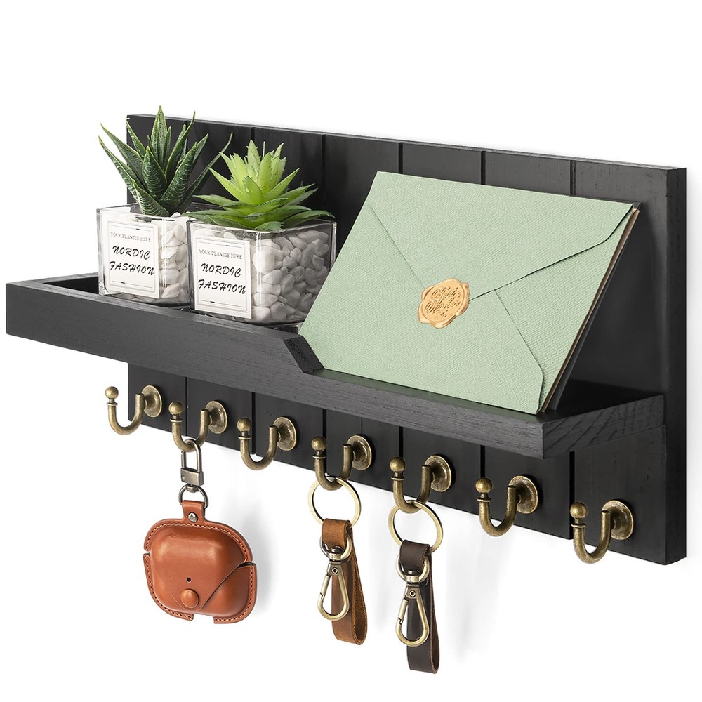 Decorative Key and Mail Holder for Wall Farmhouse 15 Inches Floating Shelf w…
