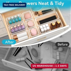 12PCS Drawer Organizer Set Clear Storage Trays Makeup Office Bathroom