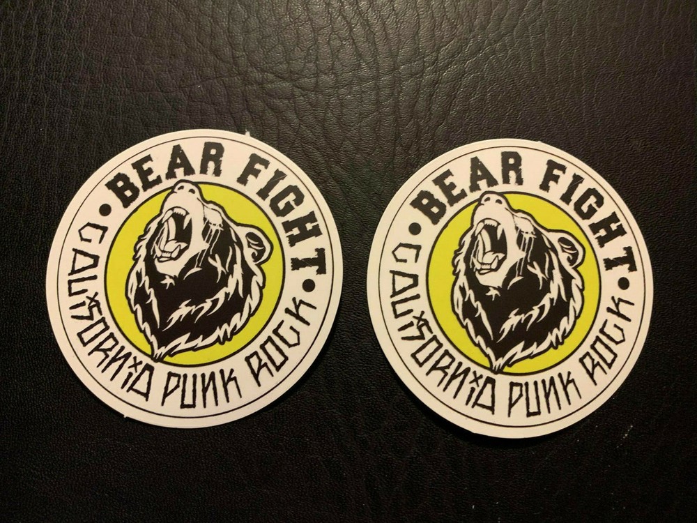 Lot (2) BEAR FIGHT 2 1/2″ x 2 1/2″ California Punk Rock Logo Stickers FAST! FREE