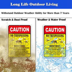 Caution No Trespassing Honeybees Sign, 2 Pack 10 X 14 Inch Metal Reflective Rust
