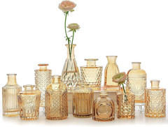 12pcs Glass Bud Vase Set, Small Gold Amber Flower Vases for Centerpieces in Bulk