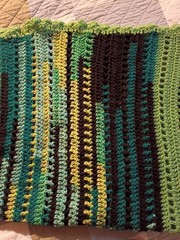 Handmade Crochet Striped Green Yellow Black lap Blanket Bordered