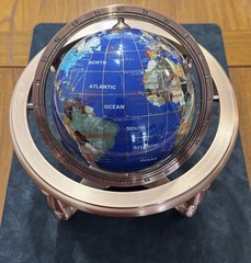 Semi-Precious Gemstone Globe 9” In Copper Tone Stand with Compass