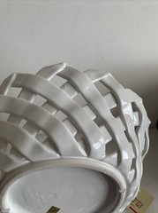 Primo’Gi Ceramic White Basketweave Bread Basket Fruit Bowl Italy 11 1/4″