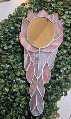VTG Handmade Stained Glass mirror with a floral design. Pink