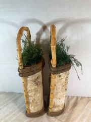 Rustic Birch Bark Twig Wood Basket Planters Set If 2 Woodland Cabin Decor 9”T