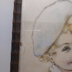 Antique 1909 Illust. & Picture Frame Girl With Her Puppy Unique Letter On Back