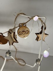 Wooden Lunar Phase Moon & Stars Boho Wall Hanging Decor 60” String Laser Craft